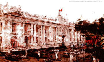 Fotomanipulación de la fachada del Congreso de la República del Perú (Fuente de la foto original: el propio Congreso en 2012; foto bajo CC By).