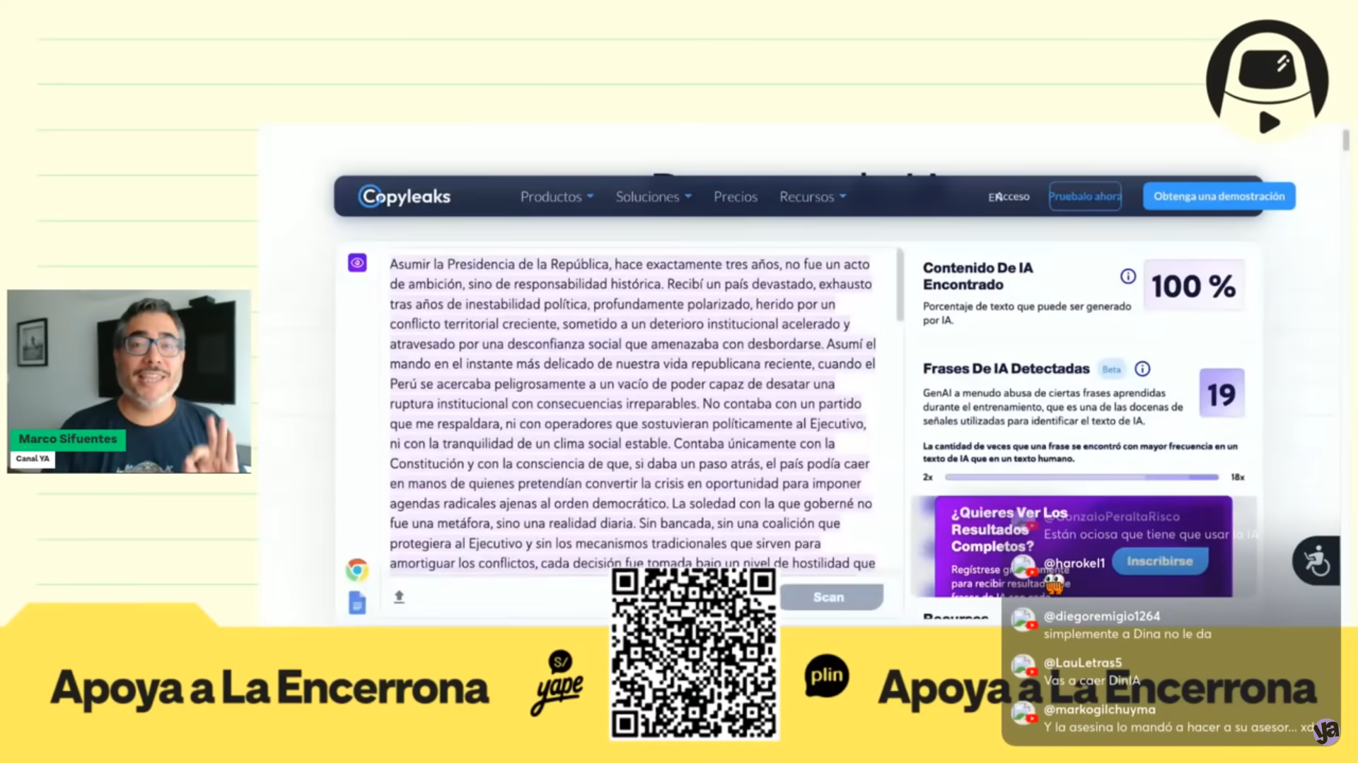 Sifuentes pasa el texto de Dina Boluarte y muestra que probablemente lo ha hecho una IA.