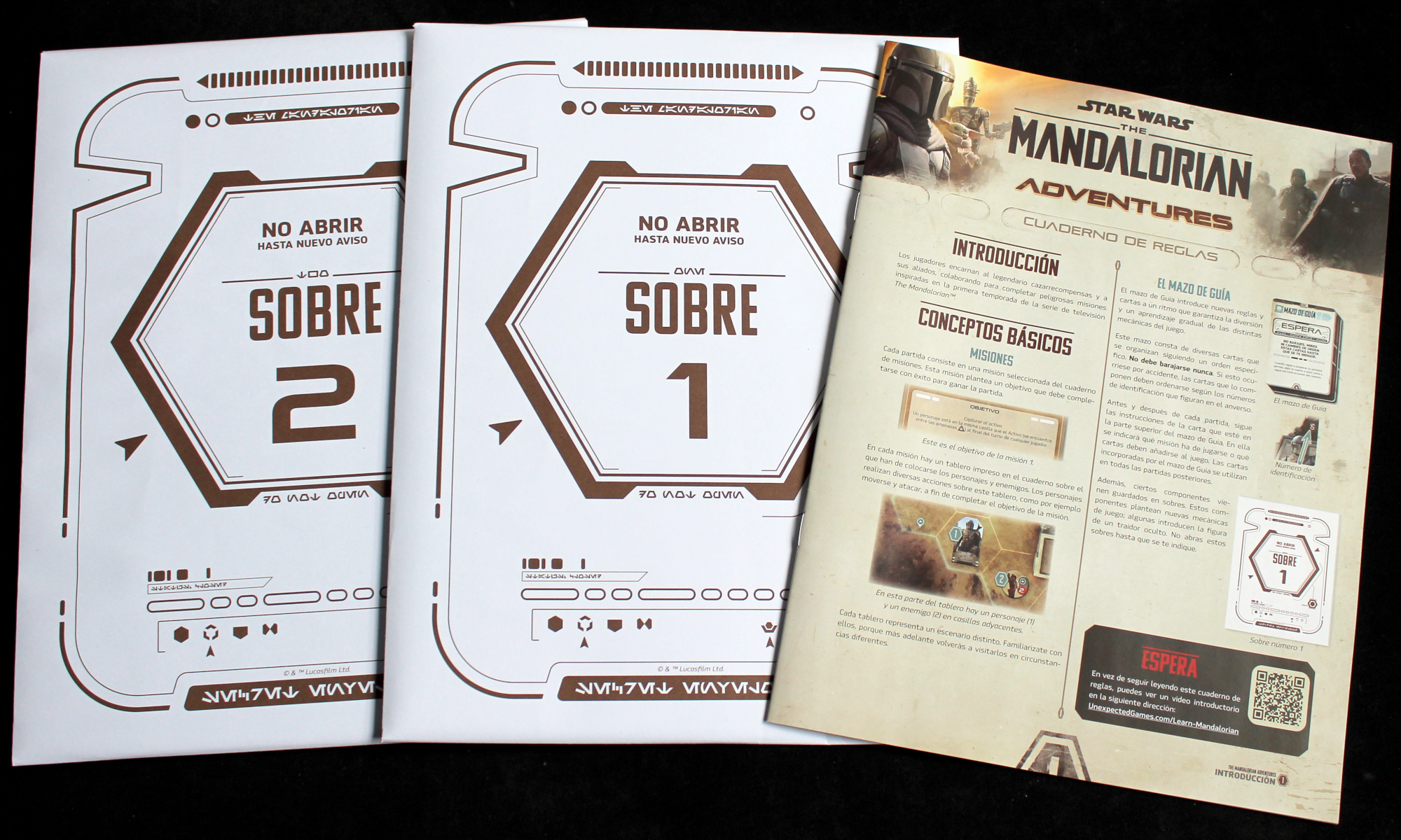 Juego de mesa The Mandalorian - Contenido: sobres y reglas