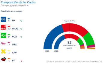 Captura de pantalla de los resultados electorales a las Cortes de Castilla y León de 2026