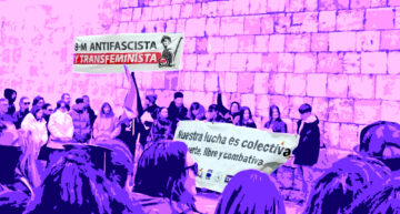 Fotomanipulación de una de las fotografías tomadas en la manifestación del 8M en el centro de Valladolid (2026)